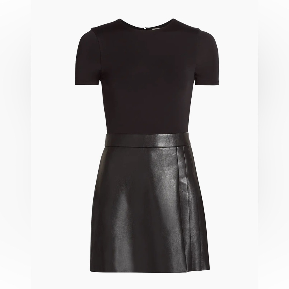 NWOT Alice + Olivia Chara Faux Leather Pleated Minidress Sz 6 - Picture 2 of 7